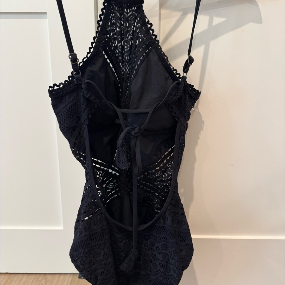 BECCA Black Mesh Lace One-Piece Swimsuit - Picture 4 of 5